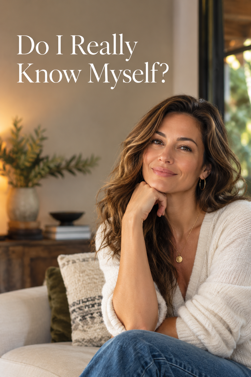 A woman reflecting beneath the question, Do I Really Know Myself?